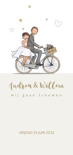 Trouwkaart fiets met hartjes