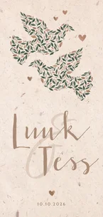 Trouwkaart kraftlook met duiven van bloemen