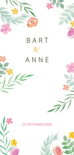 Trouwkaart langwerpig kleurrijk botanisch