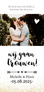 Trouwkaart - langwerpig met pijl en eigen foto 