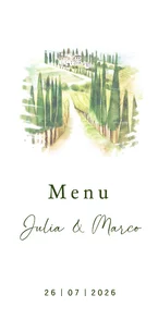 Trouwkaart menu Toscane landschap