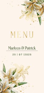 Trouwkaart menu witte lelies goudfolie