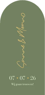 Trouwkaart met boog groen minimalistisch goud hartjes