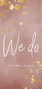 Trouwkaart oud roze waterverf gouden spetters