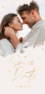 Trouwkaart save the date foto goud persoonlijk