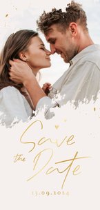 Trouwkaart save the date foto goud persoonlijk