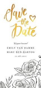 Trouwkaart save the date klassiek met bloemen en kalender