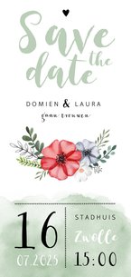 Trouwkaart Save the date met waterverf en bloemen