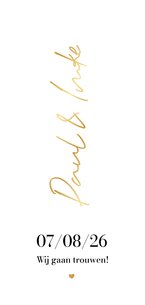 Trouwkaart stijlvol modern grafisch goud hartje uniek