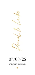 Trouwkaart stijlvol modern grafisch goud hartje uniek