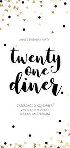 Uitnodiging 21 Diner party confetti zwart wit