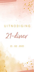 Uitnodiging 21 diner waterverf oker goud met roze