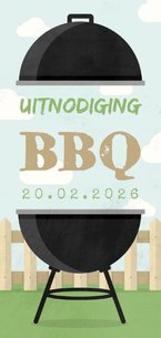 Uitnodiging BBQ met barbecue, hekje en wolken