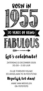 Uitnodiging born in 1955 - 70 years of being fabulous