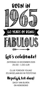 Uitnodiging born in 1965 - 60 years of being fabulous