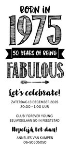 Uitnodiging born in 1975 - 50 years of being fabulous