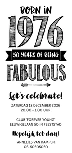 Uitnodiging born in 1976 - 50 years of being fabulous