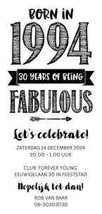 Uitnodiging born in 1994 - 30 years of being fabulous