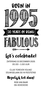 Uitnodiging born in 1995 - 30 years of being fabulous