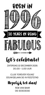 Uitnodiging born in 1996 - 30 years of being fabulous