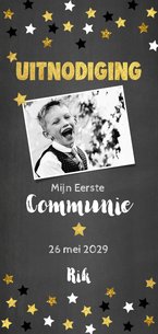 Uitnodiging communie krijtbord en sterren confetti 