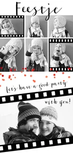 Uitnodiging feestje zwart wit fotocollage