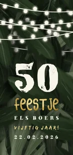 Uitnodiging jungle bladeren feestje met lampjes