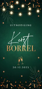 Uitnodiging kerstborrel groen langwerpig koperlook