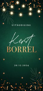 Uitnodiging kerstborrel groen langwerpig koperlook