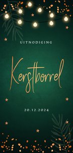 Uitnodiging kerstborrel groen langwerpig koperlook