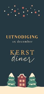 Uitnodiging kerstdiner met sterren en kersthuisje