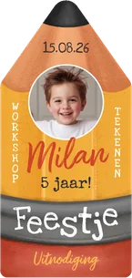 Uitnodiging kinderfeestje creatief potlood tekenen knutselen