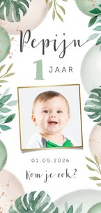 Uitnodiging kinderfeestje jungle ballonnen foto 1 jaar