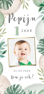 Uitnodiging kinderfeestje jungle ballonnen foto 1 jaar