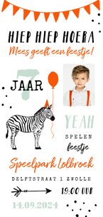 Uitnodiging kinderfeestje unisex zebra feestelijk