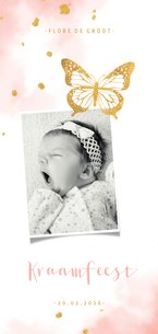 Uitnodiging kraamfeest gouden vlinder met waterverf