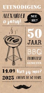 Uitnodiging tuinfeest/BBQ met illustraties op kraft papier