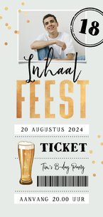 Uitnodiging verjaardag inhaalfeest bier ticket foto confetti