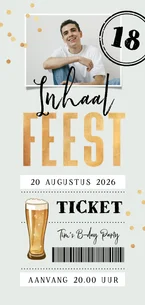 Uitnodiging verjaardag inhaalfeest bier ticket foto confetti