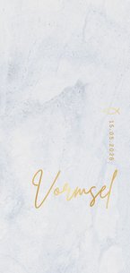 Uitnodiging vormsel foliedruk goud blauw marmer 