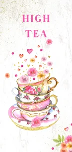 Uitnodigingskaart High Tea kopjes bloemen