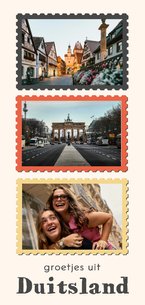 Vakantiekaartje drie foto's vlag groetjes uit Duitsland