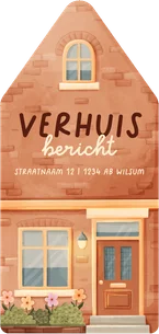 Verhuiskaart in huisvorm huisje met plantjes