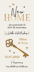 Verhuiskaart sleutel goud hartjes hip new home
