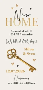 Verhuiskaart sleutel goud hartjes hip new home