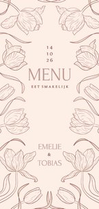 Vintage menukaart bruiloft met sierlijke bloemen beige
