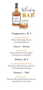 Whiskey kaart proeverij feest drankenkaart