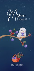 Winterse menukaart met uil en muis