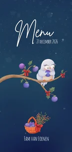 Winterse menukaart met uil en muis