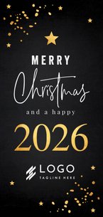 Zakelijke kerstkaart langwerpig zwart 2026 goudlook
